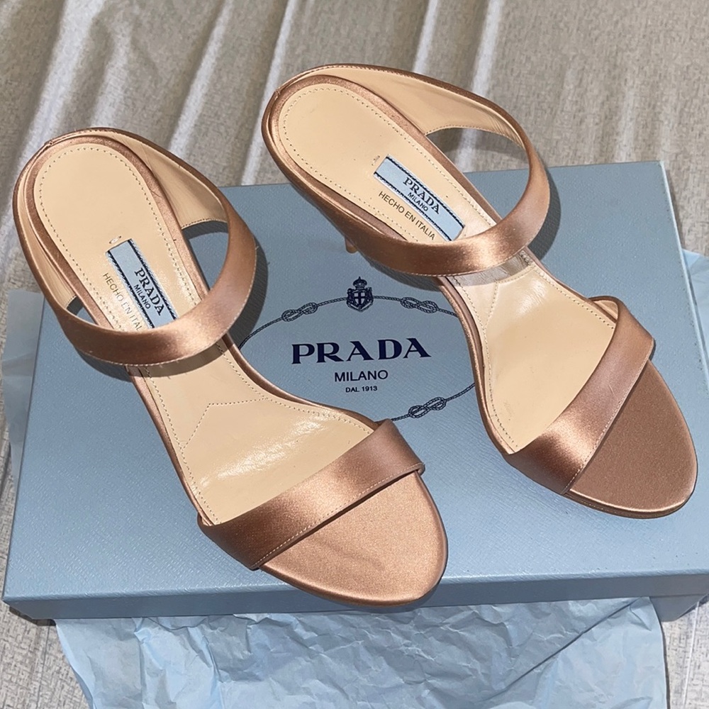 Prada strap silk heels in nude. Size 37 used once